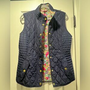 Lilly Pulitzer, Size L, Quilted Navy Vest with Colorful Lining and Gold Hardware